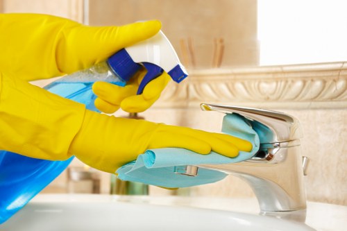 Commercial cleaning service maintaining floors in a busy workplace